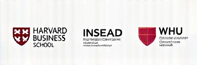 Logos von Harvard, INSEAD und WHU Hochschulen
