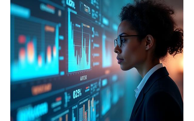Eine Person, die über einen komplexen Datensatz nachdenkt, mit Symbolen für statistische Analyse und Entscheidungsfindung, die ihren Kopf umgeben.