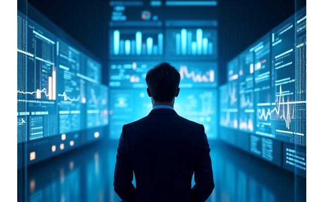Bildschirm zeigt Datenvisualisierung, symbolisiert Business Analytics