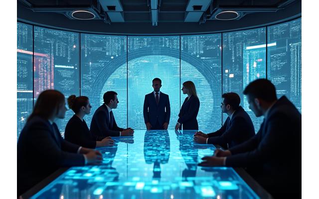 Team arbeitet an digitaler Strategie, repräsentiert Digital Leadership