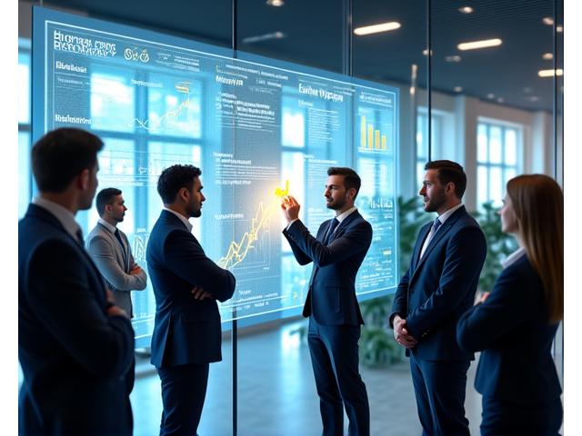 Illustration: Diverse business leaders collaborating around a circular infographic representing ESG factors and sustainable growth.