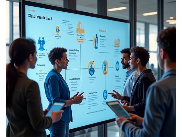 Illustration: Diverse individuals from various backgrounds (ages, ethnicities, abilities) collaborating in a bright, modern office space, with a subtle overlay of a globe graphic and connecting lines representing global impact and inclusion.